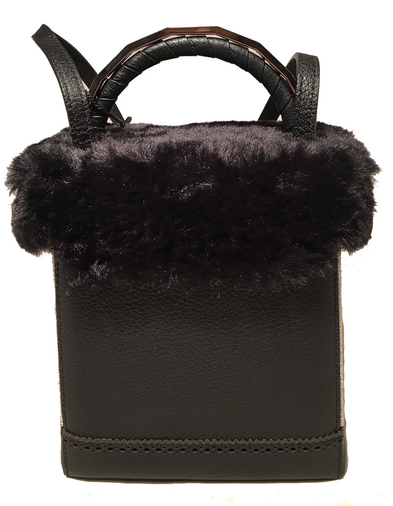NWT The Volon Red Sequin & Black Fur Great Box Bag
