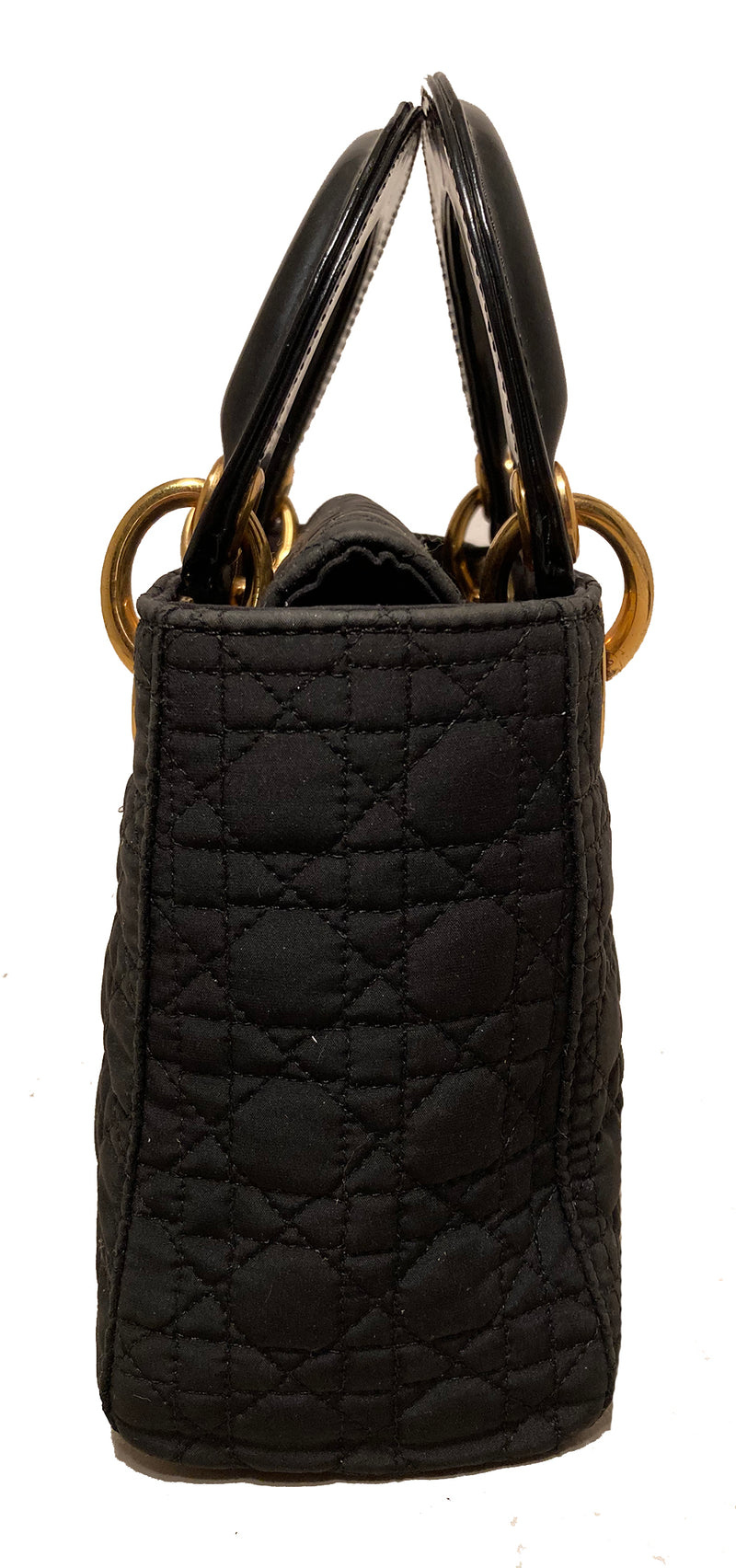 1990s CHRISTIAN DIOR Black Nylon Cannage Mini Lady Dior Handbag