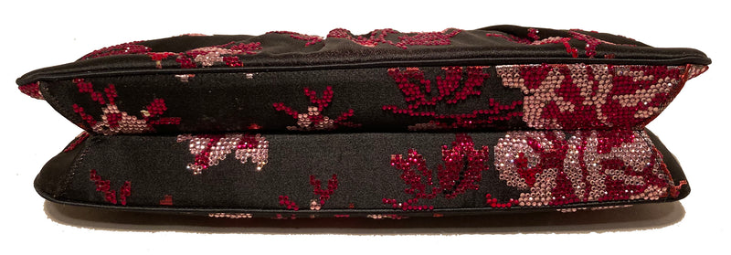 Judith Leiber Black Silk Rose Swarovski Crystal Evening Bag Clutch