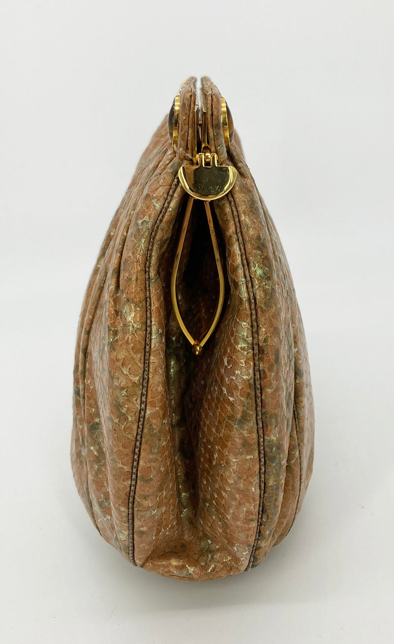 Vintage Judith Leiber Natural Tan and Brown Snakeskin Clutch