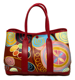 Hermes Red Leather Hand Painted Garden Party 30