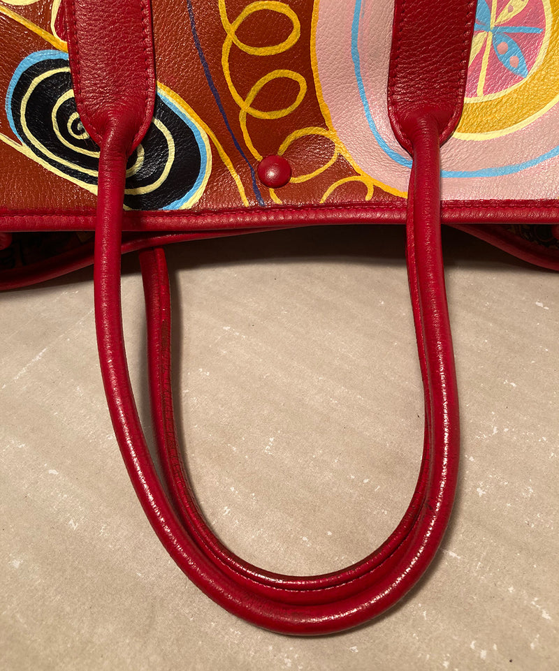 Hermes Red Leather Hand Painted Garden Party 30