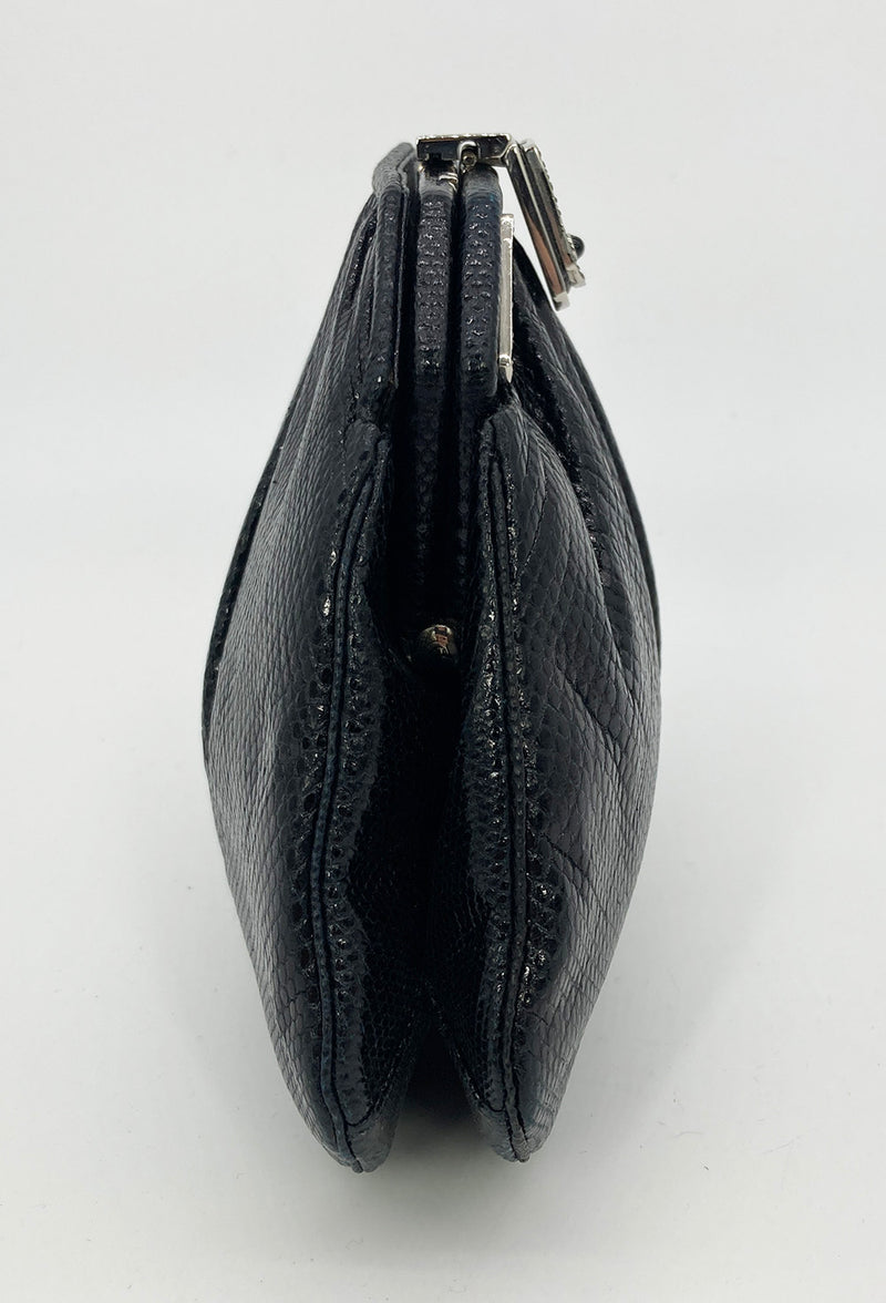 Judith Leiber Black Lizard Art Deco Crystal Top Clutch