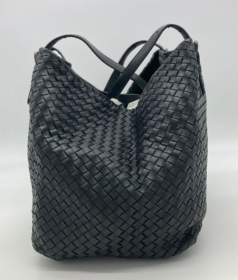 Bottega Veneta Black Woven Leather Shoulder Bag Tote