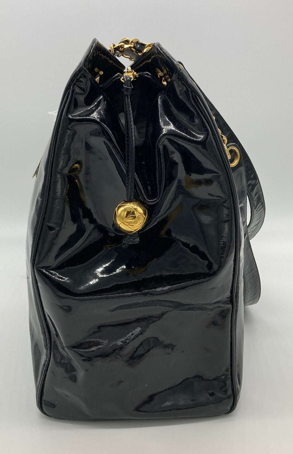 Chanel black patent leather tote bag fashion