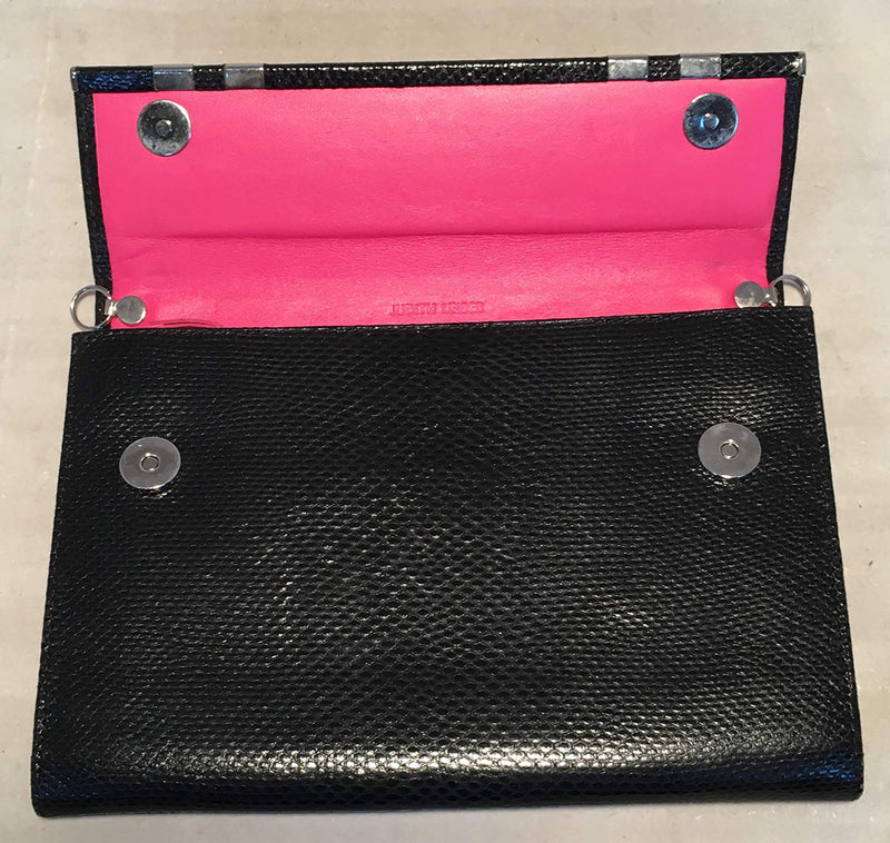 Judith Leiber Black Lizard Wallet Wristlet Clutch