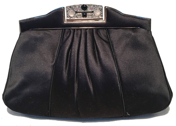 Judith Leiber Vintage Black Pleated Silk Clutch