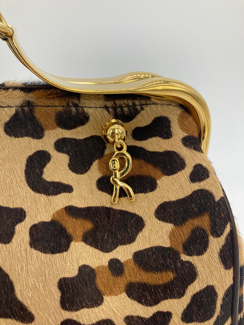 Roberta Di Camerino Leopard Print Pony Hair Frame Bag