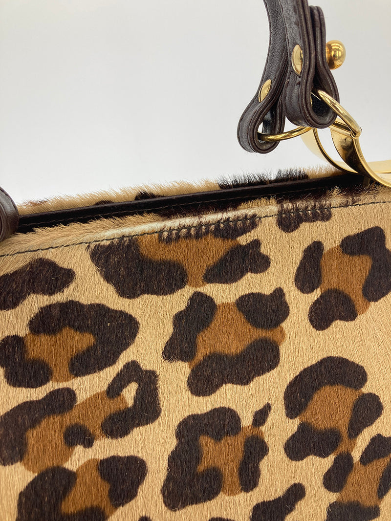 Roberta Di Camerino Leopard Print Pony Hair Frame Bag